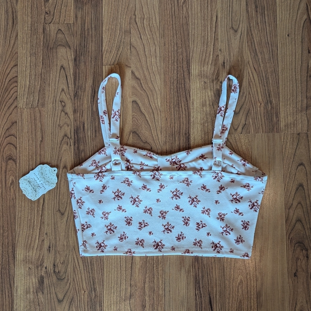 Altar'd State Floral Sleeveless Crop Top in Pink and Cream, Size Large - Picture 4 of 9